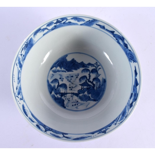 1970 - A LARGE 19TH CENTURY CHINESE BLUE AND WHITE PORCELAIN BOWL bearing Kangxi marks to base. 23 cm x 10 ... 