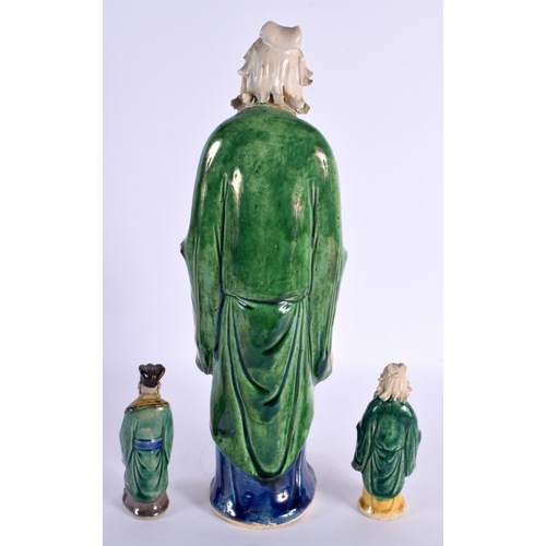 1978 - THREE EARLY 20TH CENTURY CHINESE SANCAI GLAZED POTTERY FIGURES Late Qing/Republic. Largest 36 cm hig... 