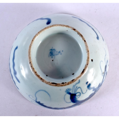 1979 - A 17TH/18TH CENTURY CHINESE KOREAN BLUE AND WHITE CIRCULAR BOWL painted with dragon. 16 cm diameter.