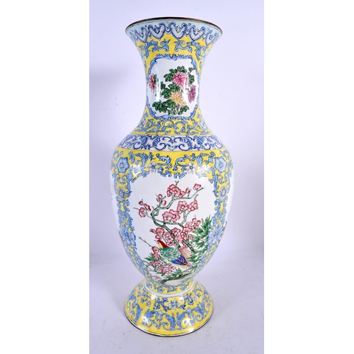 1992 - A LARGE EARLY 20TH CENTURY CHINESE CANTON ENAMEL VASE Late Qing/Republic, decorated with birds and f... 