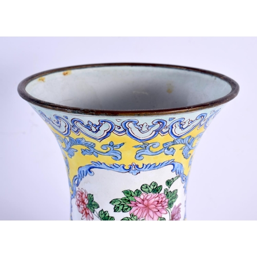 1992 - A LARGE EARLY 20TH CENTURY CHINESE CANTON ENAMEL VASE Late Qing/Republic, decorated with birds and f... 