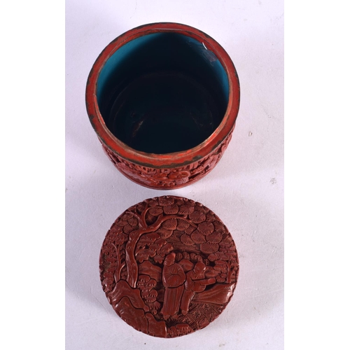 2016 - A 19TH CENTURY CHINESE CINNABAR LACQUER BOX AND COVER Qing. 8 cm x 7 cm.