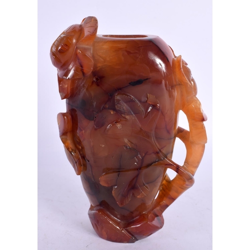 2021 - A 19TH CENTURY CHINESE CARVED AGATE VASE Qing, overlaid with vines. 15 cm x 7 cm.