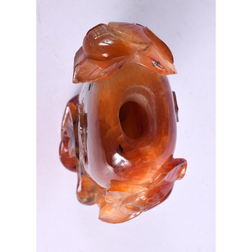 2021 - A 19TH CENTURY CHINESE CARVED AGATE VASE Qing, overlaid with vines. 15 cm x 7 cm.