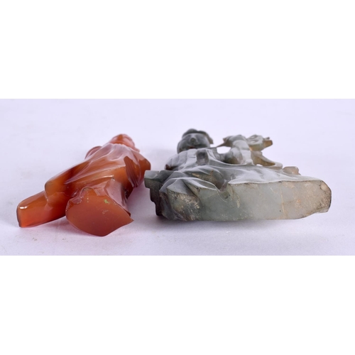 2022 - A 19TH CENTURY CHINESE CARVED JADEITE FIGURE OF A GODDESS Qing, together with a carved agate figure.... 