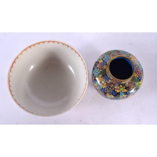 2030 - AN 18TH CENTURY CHINESE EXPORT FAMILLE ROSE BOWL Qianlong, together with a cloisonne enamel jar. Lar... 