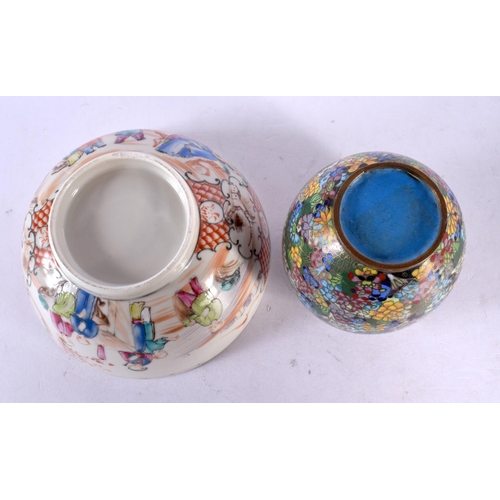 2030 - AN 18TH CENTURY CHINESE EXPORT FAMILLE ROSE BOWL Qianlong, together with a cloisonne enamel jar. Lar... 