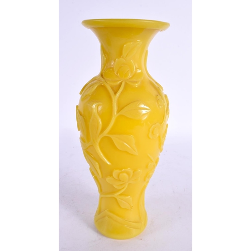 2039 - A 19TH CENTURY CHINESE PEKING GLASS YELLOW VASE Qing, together with a soapstone brush washer. Larges... 