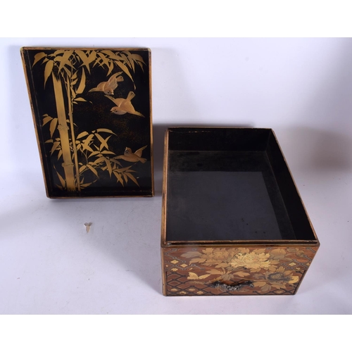 2057 - A LARGE 19TH CENTURY JAPANESE MEIJI PERIOD GOLD LACQUER BOX with silver inlaid drawer, decorated in ... 