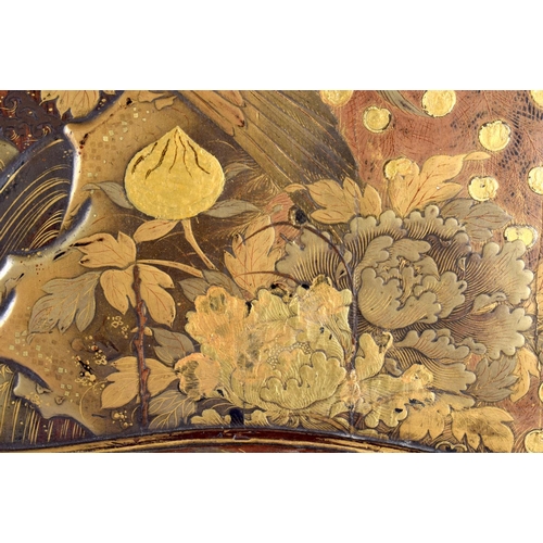 2057 - A LARGE 19TH CENTURY JAPANESE MEIJI PERIOD GOLD LACQUER BOX with silver inlaid drawer, decorated in ... 