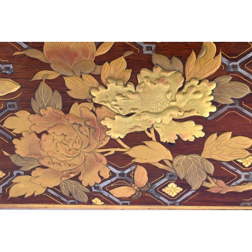 2057 - A LARGE 19TH CENTURY JAPANESE MEIJI PERIOD GOLD LACQUER BOX with silver inlaid drawer, decorated in ... 