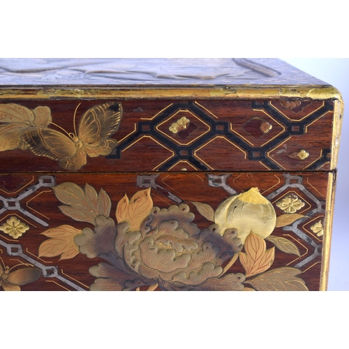 2057 - A LARGE 19TH CENTURY JAPANESE MEIJI PERIOD GOLD LACQUER BOX with silver inlaid drawer, decorated in ... 