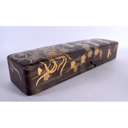 2059 - A 19TH CENTURY JAPANESE MEIJI PERIOD BLACK LACQUER BOX AND COVER decorated with fowl in landscapes. ... 