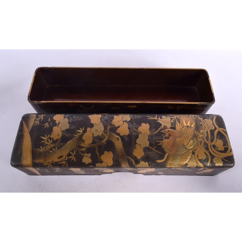 2059 - A 19TH CENTURY JAPANESE MEIJI PERIOD BLACK LACQUER BOX AND COVER decorated with fowl in landscapes. ... 