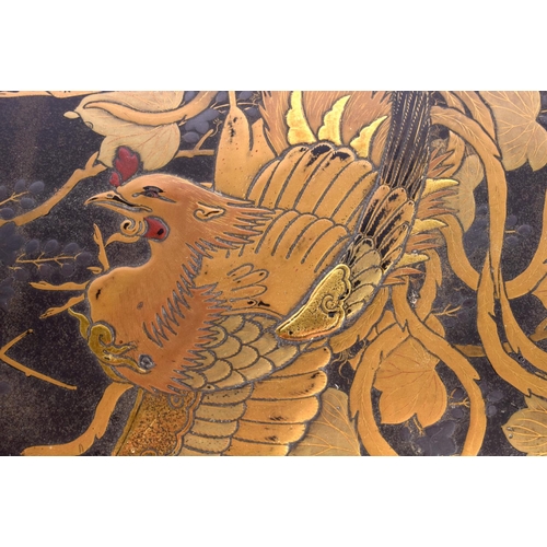 2059 - A 19TH CENTURY JAPANESE MEIJI PERIOD BLACK LACQUER BOX AND COVER decorated with fowl in landscapes. ... 