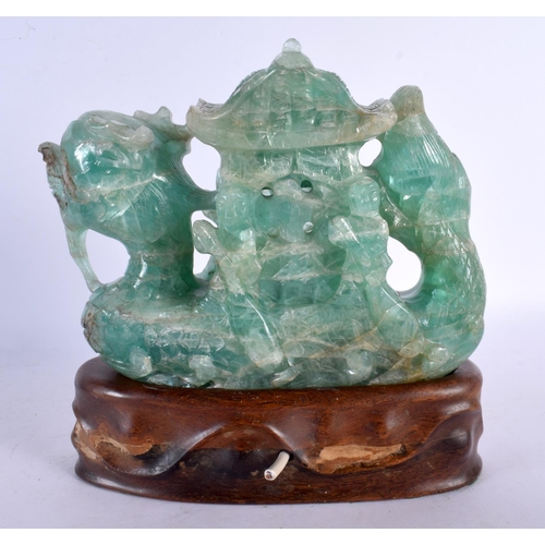 2060 - A LATE 19TH CENTURY CHINESE CARVED AVENTURINE GREEN QUARTZ STONE Qing. 22 cm x 22 cm.