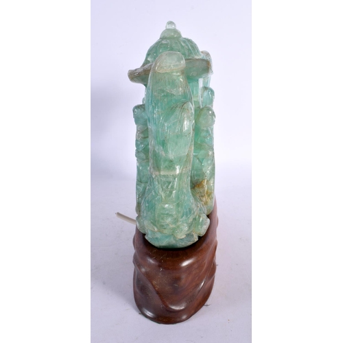 2060 - A LATE 19TH CENTURY CHINESE CARVED AVENTURINE GREEN QUARTZ STONE Qing. 22 cm x 22 cm.