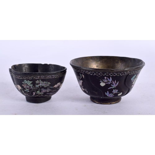 2064 - TWO 17TH/18TH CENTURY CHINESE BLACK LACQUER TEABOWLS Kangxi/Yongzheng. Largest 7.5 cm wide. (2)