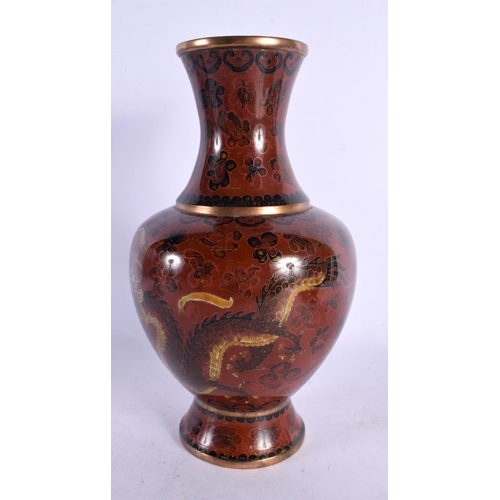 2067 - AN EARLY 20TH CENTURY CHINESE CLOISONNE ENAMEL DRAGON VASE decorated with foliage. 25.5 cm high.