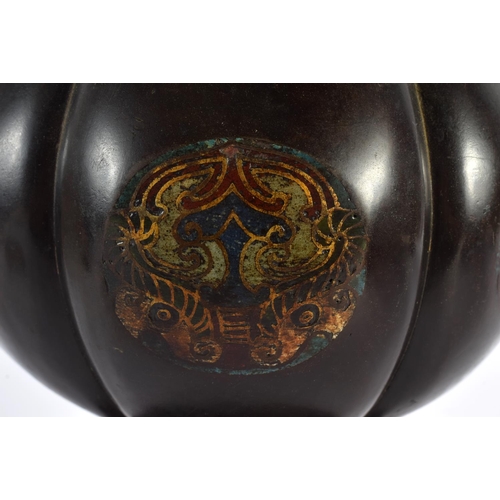 2075 - A LARGE 19TH CENTURY JAPANESE MEIJI PERIOD BRONZE AND CHAMPLEVE ENAMEL CENSER AND COVER decorated wi... 