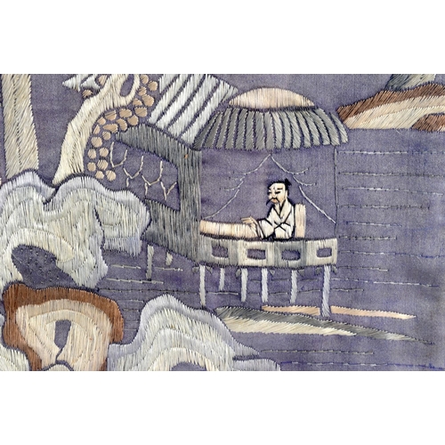 2079 - A LATE 19TH CENTURY CHINESE PURPLE GROUND SILK WORK PANEL Qing. 80 cm x 50 cm.