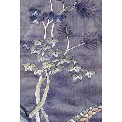 2079 - A LATE 19TH CENTURY CHINESE PURPLE GROUND SILK WORK PANEL Qing. 80 cm x 50 cm.