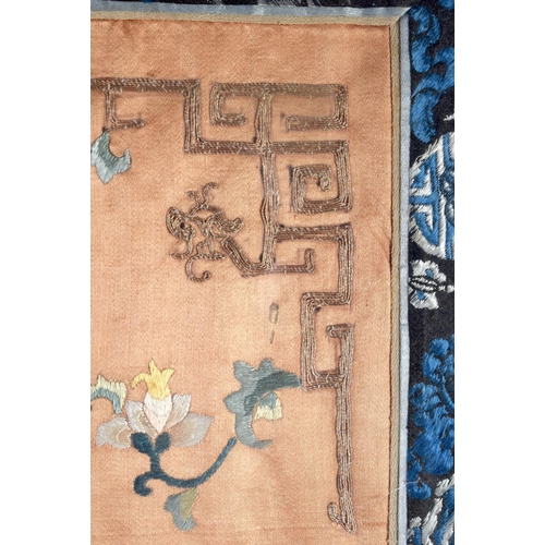 2082 - A LATE 19TH CENTURY CHINESE FRAMED SILKWORK ORANGE FLOWER PANEL Qing. 50 cm x 44 cm.