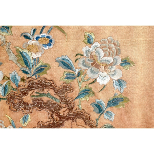 2082 - A LATE 19TH CENTURY CHINESE FRAMED SILKWORK ORANGE FLOWER PANEL Qing. 50 cm x 44 cm.