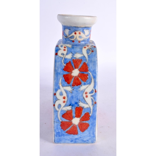 2085 - AN TURKISH OTTOMAN KUTAHYA TRIANGLE WATER FLASK. 16 cm x 14 cm.