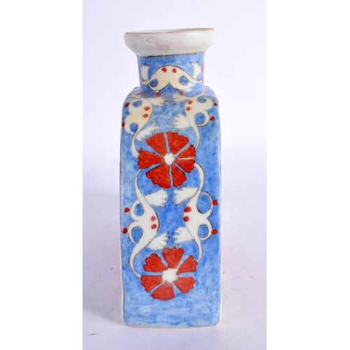 2085 - AN TURKISH OTTOMAN KUTAHYA TRIANGLE WATER FLASK. 16 cm x 14 cm.