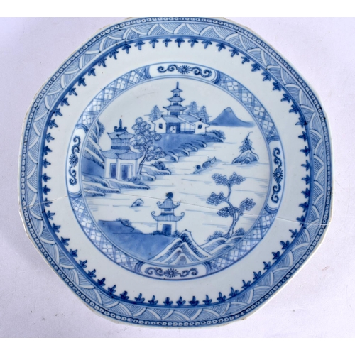 2088 - TWO 18TH CENTURY CHINESE EXPORT BLUE AND WHITE PLATES Qianlong, together with two others. 23 cm wide... 