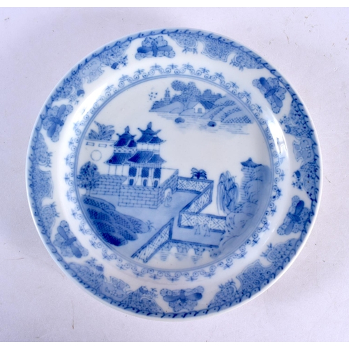 2088 - TWO 18TH CENTURY CHINESE EXPORT BLUE AND WHITE PLATES Qianlong, together with two others. 23 cm wide... 