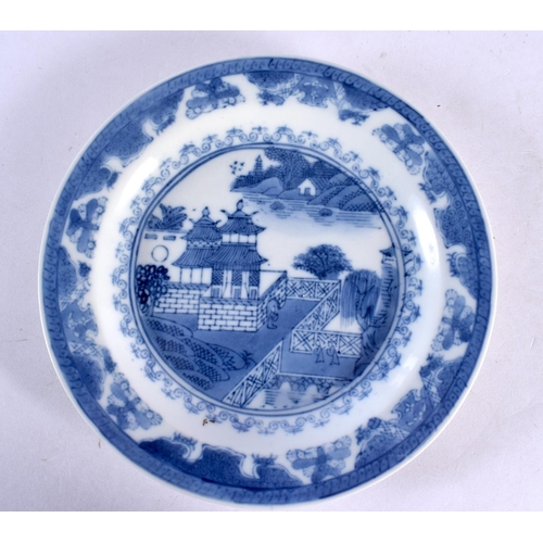 2088 - TWO 18TH CENTURY CHINESE EXPORT BLUE AND WHITE PLATES Qianlong, together with two others. 23 cm wide... 