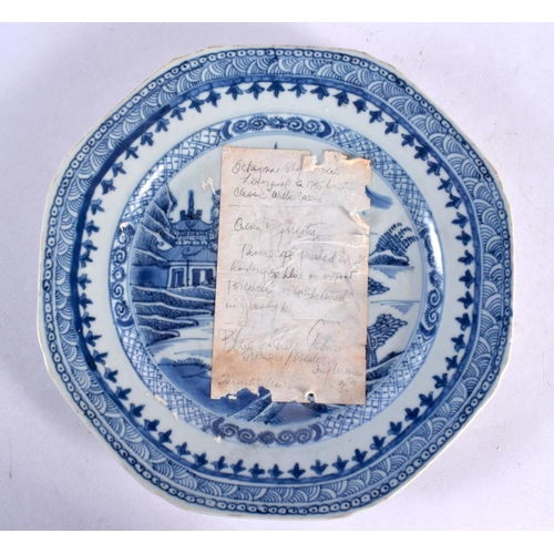 2088 - TWO 18TH CENTURY CHINESE EXPORT BLUE AND WHITE PLATES Qianlong, together with two others. 23 cm wide... 