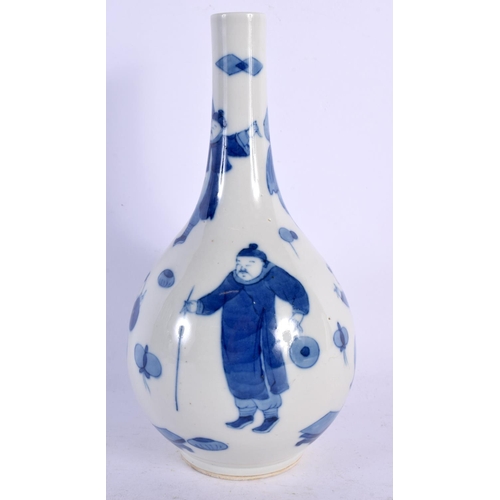 2092 - A 19TH CENTURY CHINESE BLUE AND WHITE PORCELAIN BULBOUS VASE Qing, painted with figures. 20 cm high.