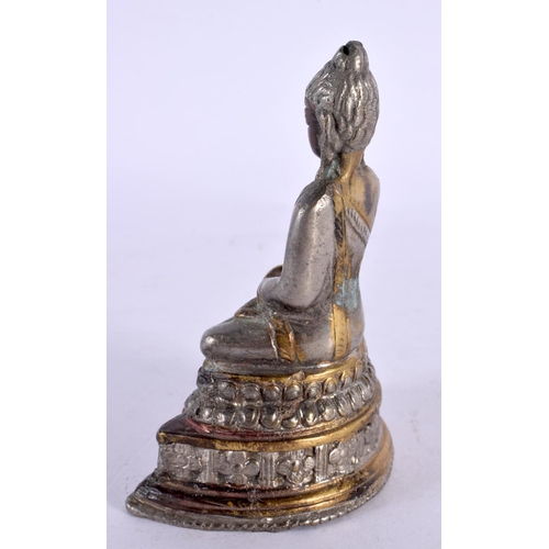 2118 - A 19TH CENTURY MIDDLE EASTERN ASIAN BRONZE BUDDHA modelled upon a stepped base. 11 cm x 6 cm.