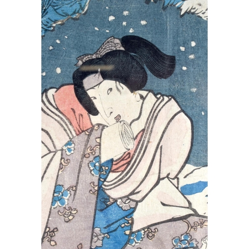 2122 - Japanese School (19th Century) 7 x Woodblock prints, assorted scenes. Largest 56 cm x 42 cm. (7)