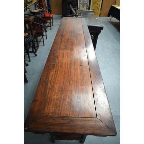 2130 - A LARGE 19TH CENTURY CHINESE HONGMU CARVED WOOD ALTRAR TABLE Qing. 205 cm x 45 cm x 105 cm.