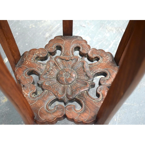 2132 - AN EARLY 20TH CENTURY CHINESE MARBLE INSET HARDWOOD STAND. 80 cm x 30 cm.