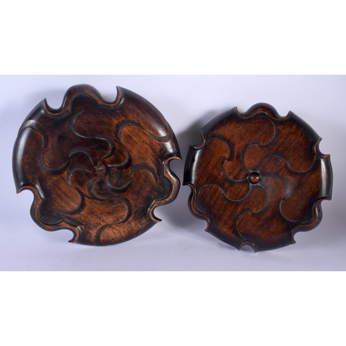 2134 - A LARGE MATCHED PAIR OF 19TH CENTURY CHINESE CARVED HARDWOOD STANDS. 24 cm x 22 cm.