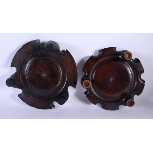 2134 - A LARGE MATCHED PAIR OF 19TH CENTURY CHINESE CARVED HARDWOOD STANDS. 24 cm x 22 cm.