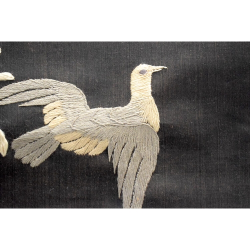 2136 - TWO VINTAGE CHINESE SCROLLS and a similar Japanese embroidered scroll. Largest 188 cm x 75 cm. (3)