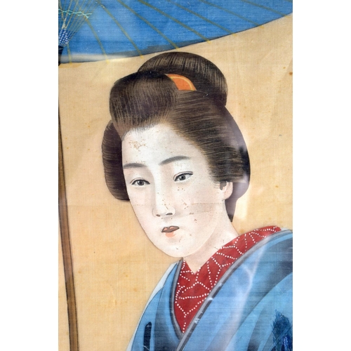 2137 - Chinese School (19th Century) Watercolour, together with a Chinese silk. Largest 46 cm x 25 cm. (2)