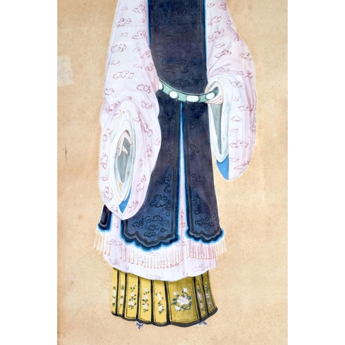 2138 - Japanese School (C1920) Watercolour, together with an embroidered silk. Largest 72 cm x 45 cm. (2)