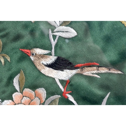 2138 - Japanese School (C1920) Watercolour, together with an embroidered silk. Largest 72 cm x 45 cm. (2)