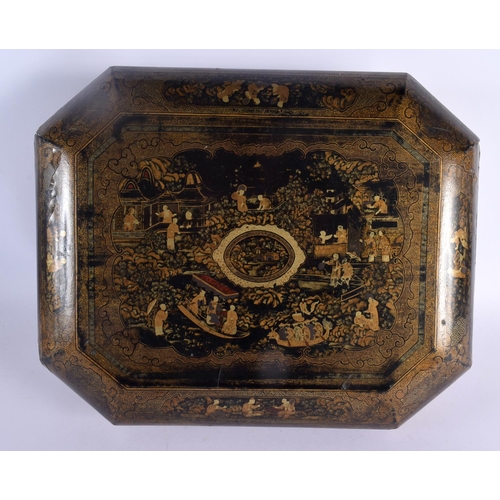 2143 - A LARGE 18TH/19TH CENTURY CHINESE EXPORT LACQUER GAMING BOX AND COVER Qing. 35 cm x 27 cm.