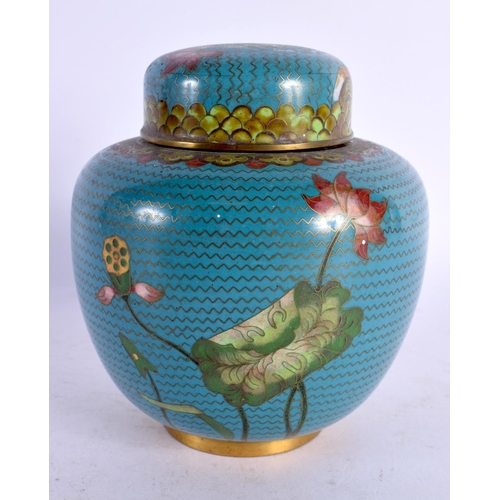 2159 - A CHINESE REPUBLICAN PERIOD CLOISONNE ENAMEL JAR AND COVER. 13 cm x 11 cm.