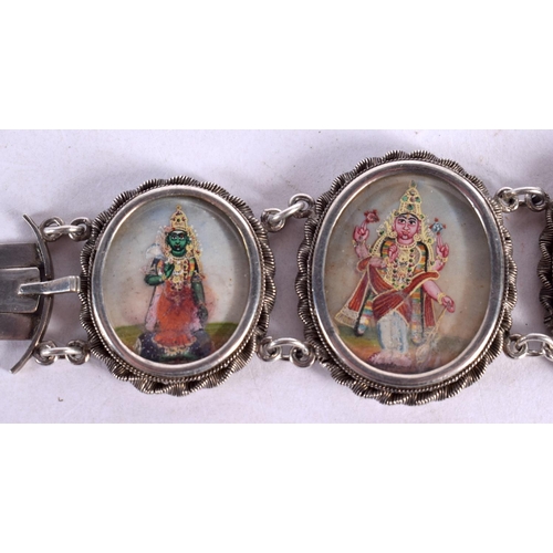 2161 - A FINE 19TH CENTURY INDIAN SILVER ENAMEL AND IVORY BRACELET depicting buddhistic figures. 60 grams. ... 