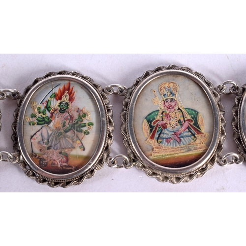 2161 - A FINE 19TH CENTURY INDIAN SILVER ENAMEL AND IVORY BRACELET depicting buddhistic figures. 60 grams. ... 