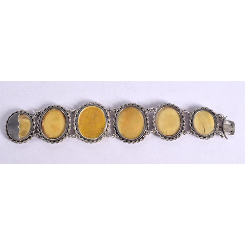 2161 - A FINE 19TH CENTURY INDIAN SILVER ENAMEL AND IVORY BRACELET depicting buddhistic figures. 60 grams. ... 